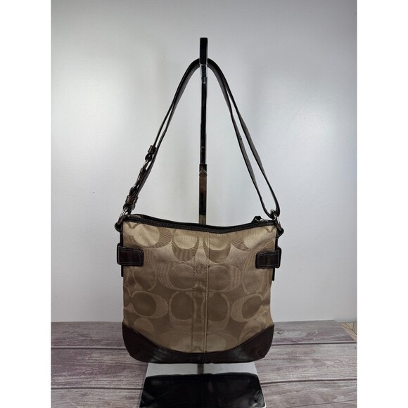 COACH F19730 Signature Chain Brown Beige Convertible Crossbody Shoulder bag - Picture 3 of 16